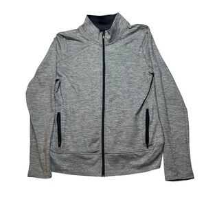 C9 Champion Jacket Women L Gray Duo Dry Full Zip Mock Neck Striped Performance